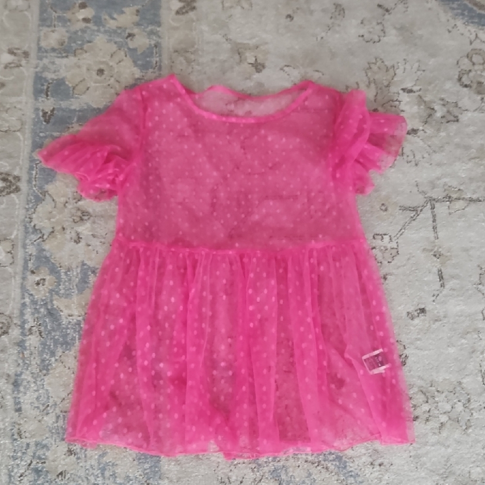 SHEIN Pink Mesh Polka Dot Top